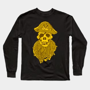 Golden and Bearded Pirate Monkey Skull Long Sleeve T-Shirt